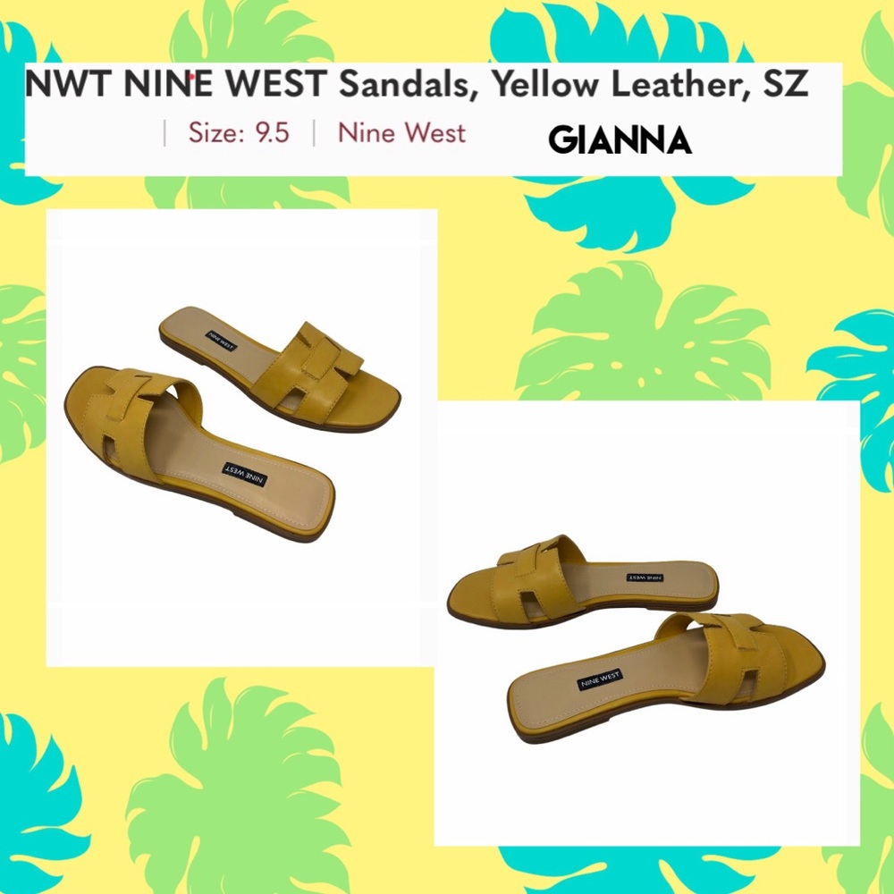 💕 Nine West SPRING GLanna Dark Yellow Leather Sandals Sz 9.5 NIB 🩴👙👗🏖🏝 - Picture 3 of 7